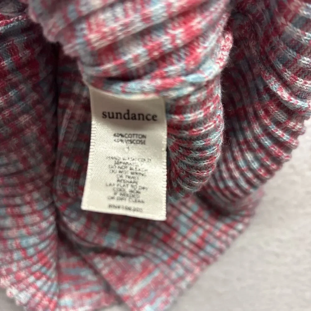 Sundance Sweater Pink Blue Ribbed Spacedye Knit Henley Women's Size XL Stretch